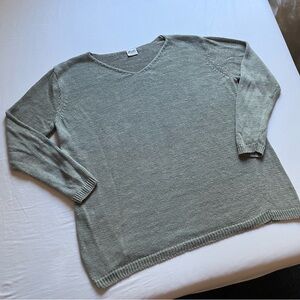 CP SHADES sage olive green linen vneck knit boxy pullover sweater